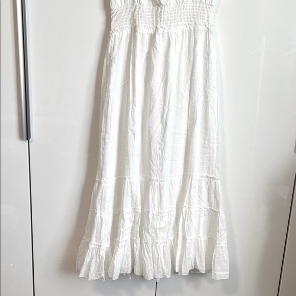 NWOT Betsey Johnson White Cotton Maxi Dress Lined Smocking Waist, Size L - Picture 8 of 12